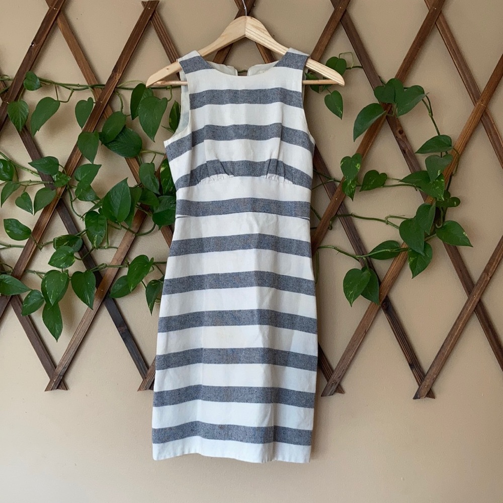 J. Crew White and Gray Striped Sleeveless Sheath Dress